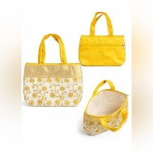 Yellow & Gold Embroidered Mini Tote Bag Floral Handbag